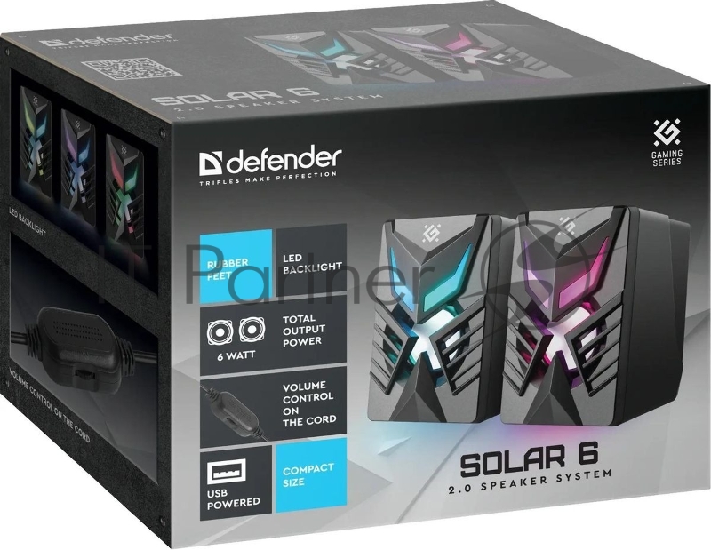 Колонки Defender Solar 6, 2.0, черный, 65206