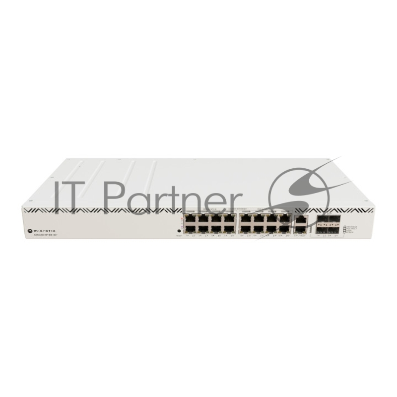 Коммутатор Mikrotik CRS320-8P-8B-4S+RM Cloud Router Switch with dual-core 800 MHz CPU, 256 MB RAM, 98DX226S switch chip, 17 x Gigabit Eth ports (8 x 802.3af/at, 8 x 802.3bt PoE-out), 4 x 10G SFP+ ports, RouterOS L5, 1U rackmount enclosure, 600W PSU