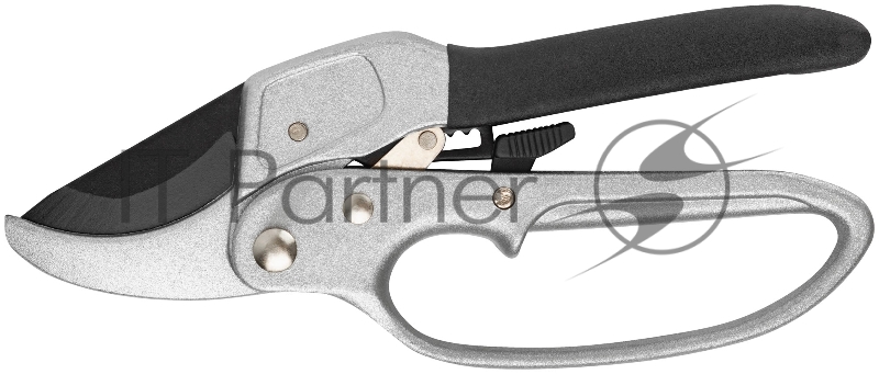 Секатор, храповый механизм, режущ.кромки встык с наковальней, тефл.покр.лезвий, алюм.корпус 200 мм