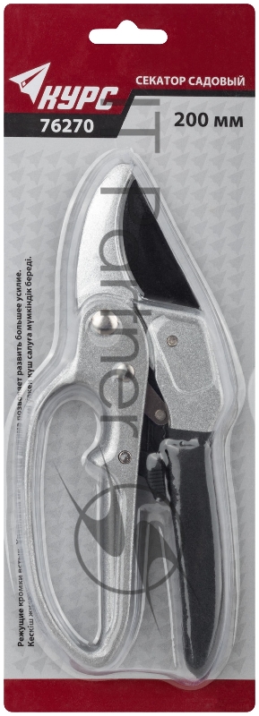 Секатор, храповый механизм, режущ.кромки встык с наковальней, тефл.покр.лезвий, алюм.корпус 200 мм