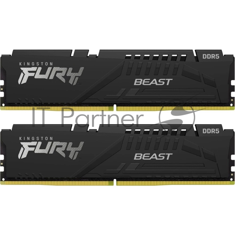 Модуль памяти DDR 5 DIMM 32Gb PC51200, 64000Mhz, Kingston FURY Beast Black XMP CL32 (Kit of 2) (KF564C32BBK2-32) (retail)