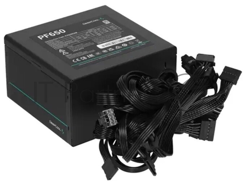 Блок питания 650Вт/ Блок питания DEEPCOOL PF650 R-PF650D-HA0B-CN, 650W, ATX2.4 80PLUS white, APFC, 20+4 pin, 4+4pin, 6xSata, 2xPCI-E (6+2pin), FAN 12CM, Кабель питания CN, Черный