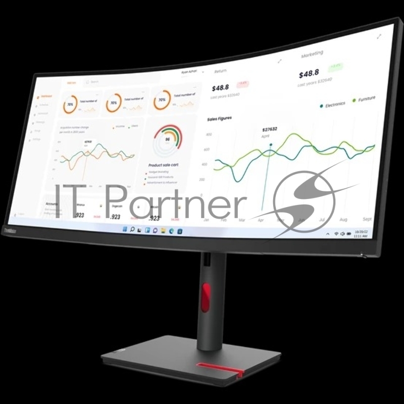 Монитор Lenovo 34 T34w-30 Black/Red Curved 1500R, 21:9, VA, 3440 x 1440, 4ms, 350cd, 60Hz, 1xHDMI, 1xDP, 4xUSB, USB-C, LAN, HAS