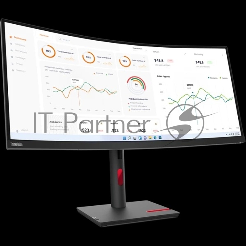 Монитор Lenovo 34 T34w-30 Black/Red Curved 1500R, 21:9, VA, 3440 x 1440, 4ms, 350cd, 60Hz, 1xHDMI, 1xDP, 4xUSB, USB-C, LAN, HAS