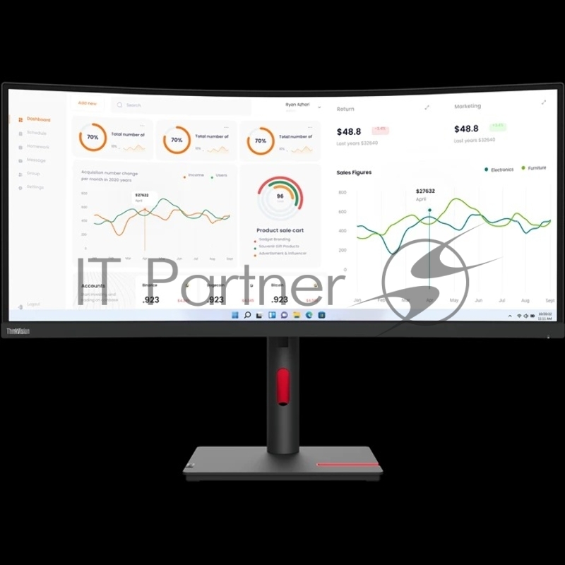 Монитор Lenovo 34 T34w-30 Black/Red Curved 1500R, 21:9, VA, 3440 x 1440, 4ms, 350cd, 60Hz, 1xHDMI, 1xDP, 4xUSB, USB-C, LAN, HAS