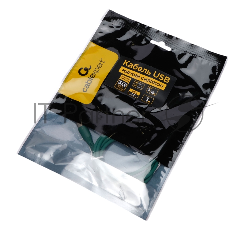 Кабель USB2.0 Cablexpert CC-USB2S-AMCM-1M-GN AM/Type-C, 3А, 18Вт, QC3.0, силиконовый, медь, 1м, зеленый, пакет