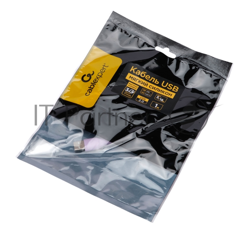 Кабель USB2.0 Cablexpert CC-USB2S-AMCM-1M-V AM/Type-C, 3А, 18Вт, QC3.0, силиконовый, медь, 1м, фиолетовый, пакет