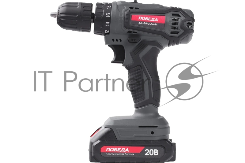 Дрель-шуруповерт аккумуляторная ПОБЕДА ДА-20/2 Ли-М, 20В, 2,0Ач, 2 АКБ, 38Нм, кейс, комплект сверл и бит