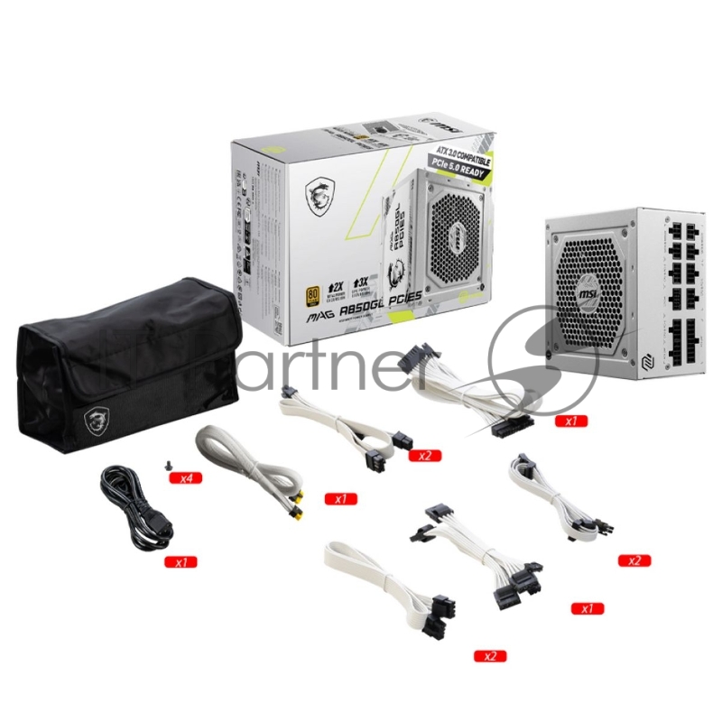 Блок питания MSI MAG A850GL PCIE5 WHITE , 850W, 80+ Gold, полностью модульный, ATX 3.0, PCIE5, RTL