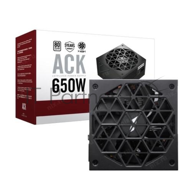 Блок питания 650W 1STPLAYER ACK HA-650AC1 черный ATX 2.4, APFC, 80 PLUS Standard, Double Forward, 140mm fan, non-modular