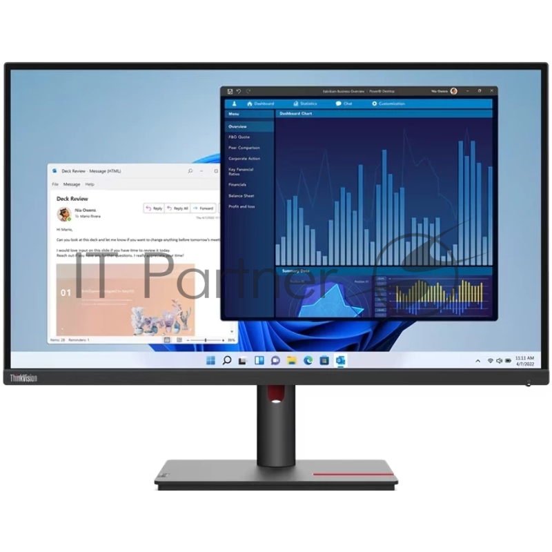 Монитор Lenovo 27 T27p-30, 16:9, IPS, 3840x2160, 4ms, 350cd, 60Hz, 1xHDMI, 1xDP, USB-C, 4xUSB, LAN, HAS, черный/красный