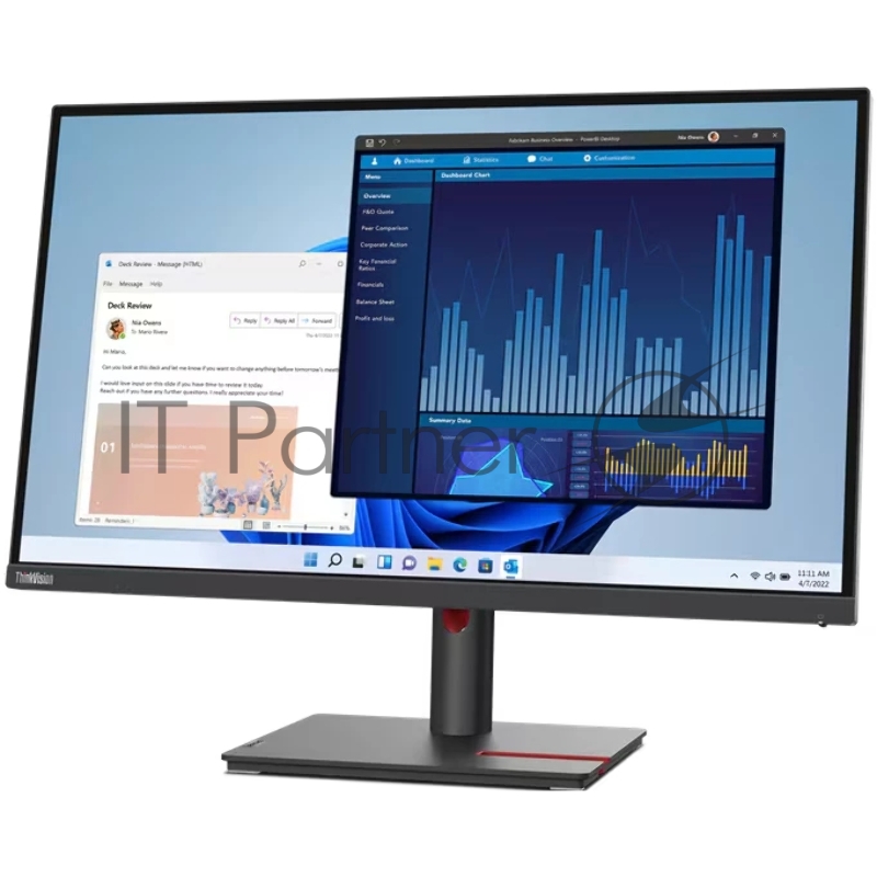 Монитор Lenovo 27 T27p-30, 16:9, IPS, 3840x2160, 4ms, 350cd, 60Hz, 1xHDMI, 1xDP, USB-C, 4xUSB, LAN, HAS, черный/красный