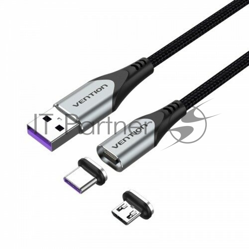 Магнитный кабель Vention 2 в 1 USB 2.0 AM/Micro-B/CM 5А - 0.5м