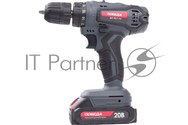 Дрель-шуруповерт аккумуляторная ПОБЕДА ДА-20/1 Ли, 20В, 2,0Ач, 1 АКБ, 38Нм
