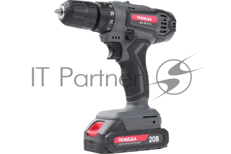 Дрель-шуруповерт аккумуляторная ПОБЕДА ДА-20/1 Ли, 20В, 2,0Ач, 1 АКБ, 38Нм