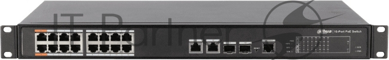 Коммутатор DAHUA DH-PFS4218-16ET-190 16-портовый управляемый с РоЕ, уровень L2Порты: 16 RJ45 10/100Мбит/с (PoE/PoE+/Hi-PoE), 2 комбинированных SFP/RJ45 10/100/1000Мбит/с (uplink) мощность PoE: порты 1~2 до 90Вт, порты