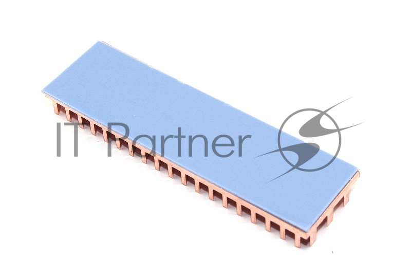 Медный радиатор для М.2 SSD с термопрокладкой 0,5 мм, диагональная прорезь, 70х20х6 мм