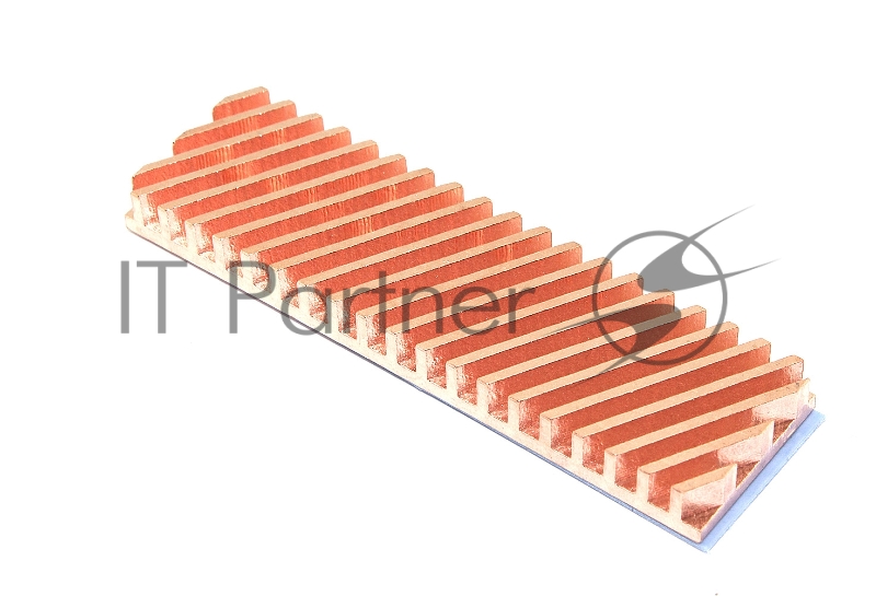 Медный радиатор для М.2 SSD с термопрокладкой 0,5 мм, диагональная прорезь, 70х20х6 мм