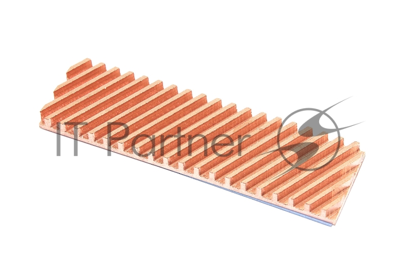 Медный радиатор для М.2 SSD с термопрокладкой 0,5 мм, диагональная прорезь, 70х20х4 мм