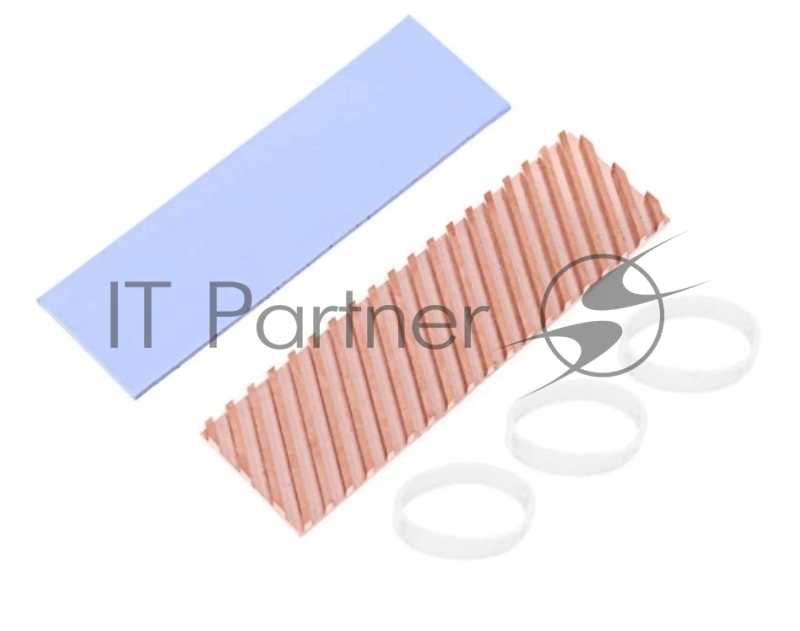 Медный радиатор для М.2 SSD с термопрокладкой 0,5 мм, диагональная прорезь, 70х20х3 мм