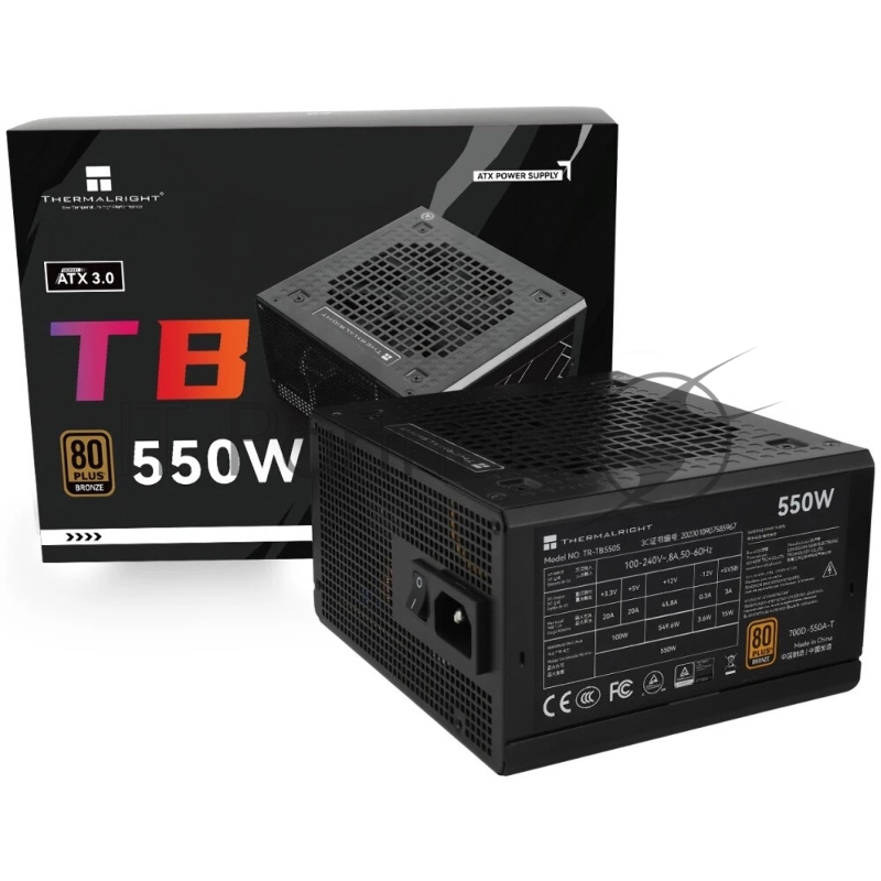 Блок питания Thermalright TR-TB550S, 550W 80+ Bronze (ATX, 3, Non-modular, 1x24(20+4)pin 550mm, 1xCPU*2 8(4+4)pin 600+150mm, 1xPCIe 8(6+2)pin 450mm, 1xSATA*3+MOLEX4pin*1 400+150+150+150mm, 1xSATA*2+MOLEX4pin*2 400+150+150+150mm, Active, 120x120mm, 15