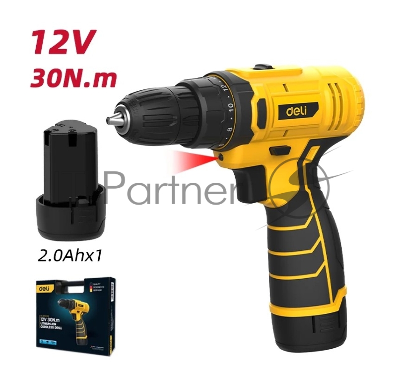 Дрель-шуруповерт аккумуляторная Deli DL-DZ12-5A2 (1 АКБ*2Ач+ЗУ, 12В, 30Нм, кейс)