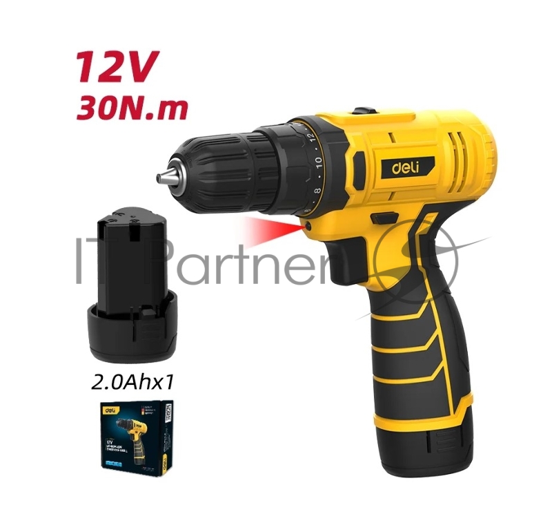 Дрель-шуруповерт аккумуляторная Deli DL-DZ12-4A2 (1 АКБ*2Ач+ЗУ, 12В, 30Нм, коробка)