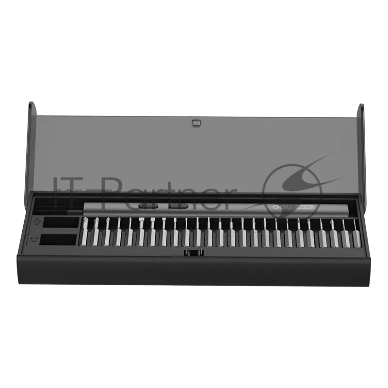 Отвертка аккумуляторная прецизионная Deli Home series Black Deli DY-DP04-1B1 (3,7В, 260мА*ч, 0,2/3Нм, 200об/мин, Type-C, набор бит 25 шт, кейс)
