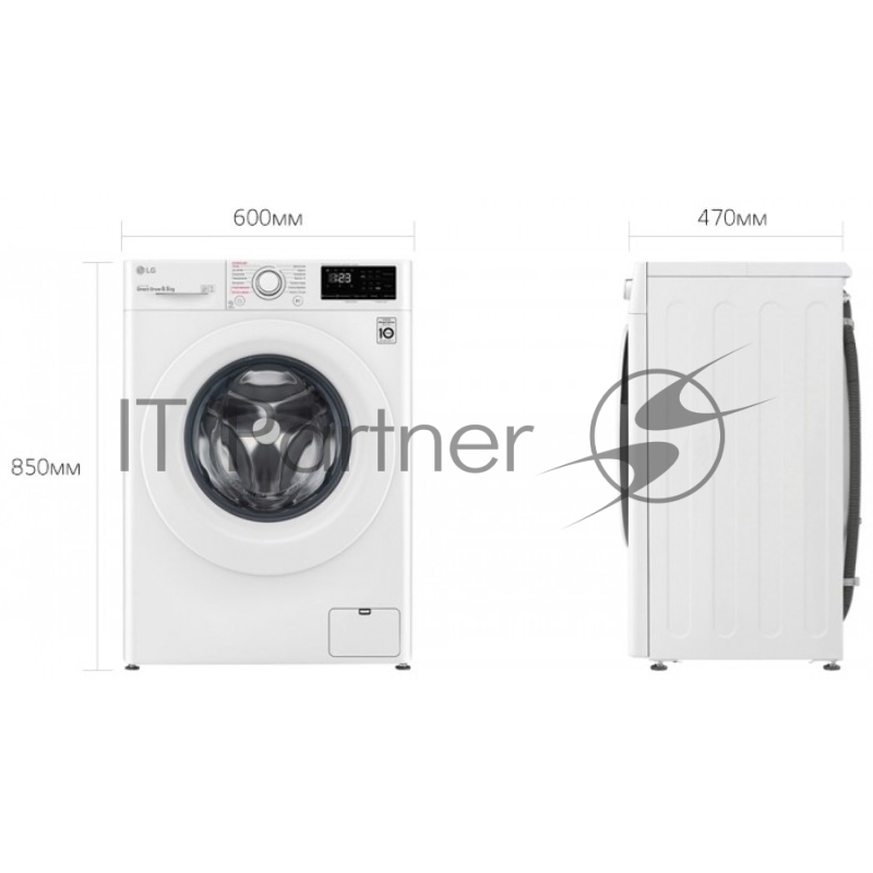 Стиральная машина LG F2V3PS6W, белая, загрузка фронтальная 8.5кг, 1200 об/мин., класс: A