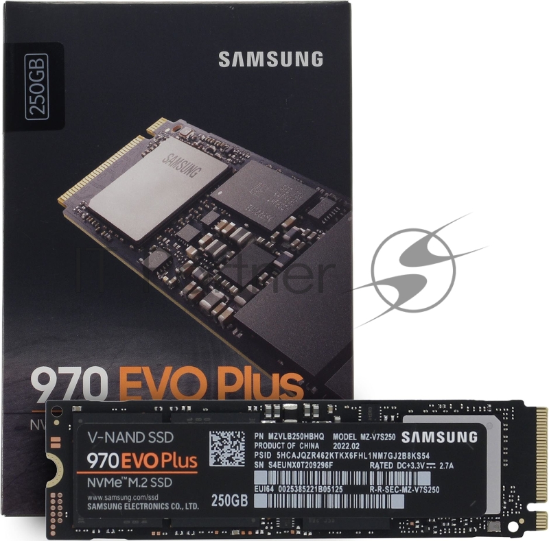 Твердотельный накопитель SSD M.2 Samsung 250Gb 970 EVO Plus Series <MZ-V7S250BW> (PCI-E x4, up to 3500/3200MBs, 550000 IOPs, 3D TLC, Phoenix, NVMe 1.3, 22х80mm)