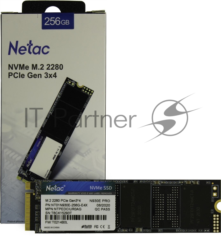 Накопитель SSD Netac N930E Pro PCIe 3 x4 M.2 2280 NVMe 3D NAND SSD 256GB, R/W up to 2040/1270MB/s, EAN: 6926337224558