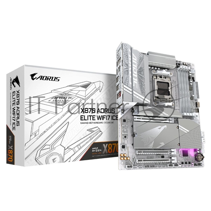 Материнская плата GIGABYTE X870 AORUS ELITE WIFI7 ICE, AM5, AMD X870, 4xDDR5, 4xSATA, 4xM.2, 1xPCI-E 5.0 x16, 1xPCI-E 4.0 x4, 1xPCI-E 3.0 x2, 1xHDMI, 1x 2.5Gb LAN, 2xUSB-C 4.0, 2xUSB 3.2 Gen 2, 4xUSB 3.2 Gen 1, 4xUSB 2.0, 2x3.5 мм, 7.1, ATX