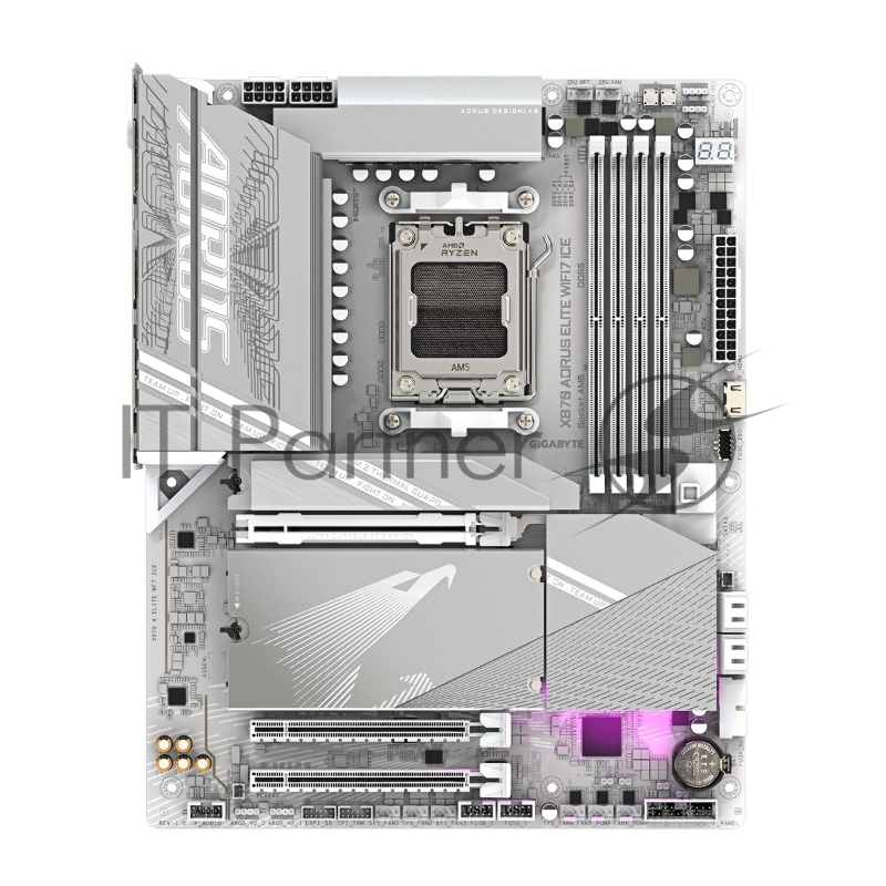 Материнская плата GIGABYTE X870 AORUS ELITE WIFI7 ICE, AM5, AMD X870, 4xDDR5, 4xSATA, 4xM.2, 1xPCI-E 5.0 x16, 1xPCI-E 4.0 x4, 1xPCI-E 3.0 x2, 1xHDMI, 1x 2.5Gb LAN, 2xUSB-C 4.0, 2xUSB 3.2 Gen 2, 4xUSB 3.2 Gen 1, 4xUSB 2.0, 2x3.5 мм, 7.1, ATX