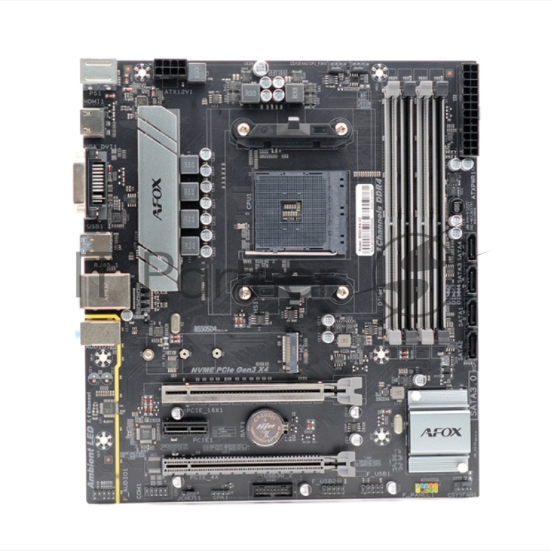 Материнская плата AFOX AMD B550 AM4,2xDDR4(64GB), 1xPCIe 3.0x16, 1xPCIe x1, 1xHDMI, 1xD-Sub, 1xLAN(1GbE), 4xSATA, 1xM.2, 4xUSB 3.0, 2xUSB 2.0, 2xPS/2, mATX