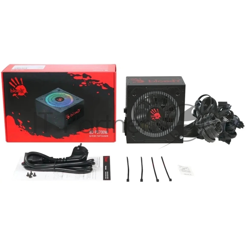 Блок питания Bloody ATX 700W BD-PS700W 80 PLUS WHITE (20+4pin) APFC 120mm fan color LED 6xSATA RTL