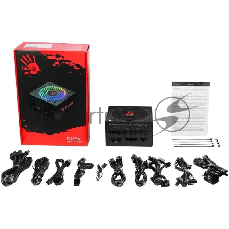 Блок питания Bloody ATX 750W BD-PS750G 80+ gold (20+4pin) APFC 120mm fan color LED 6xSATA Cab Manag RTL