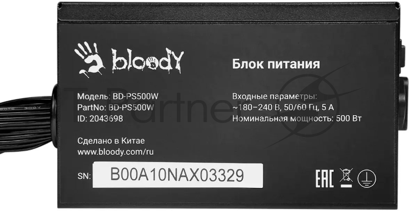 Блок питания Bloody ATX 500W BD-PS500W 80 PLUS WHITE (20+4pin) APFC 120mm fan 6xSATA RTL
