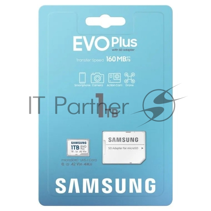 Карта памяти Samsung EVO Plus, microSDXC, 1TB, Class 10, A2, V30, UHS-I (U3), W 90 МБ/с, R 160 МБ/с, адаптер на SD
