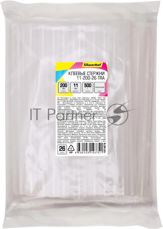 Клеевые стержни Silwerhof 11-200-26-TRA дл.200мм D11мм прозрачный упак:26шт
