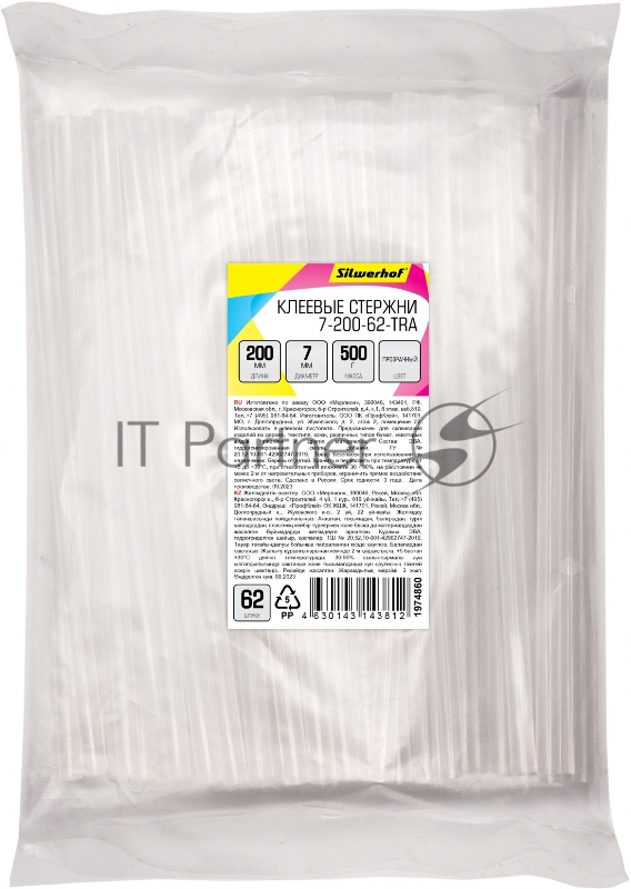 Клеевые стержни Silwerhof 7-200-62-TRA дл.200мм D7мм прозрачный упак:62шт