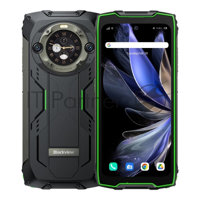 Смартфон BlackView BV9300Pro MT6789V/CD(G99) 8С RAM8Gb ROM256Gb 6,7 IPS 1080x2388 2G 3G 4G Android 13 64Mpix 32Mpix NFC GPS 802.11 a/b/g/n/ac GSM NFC TouchSc TF card 1Tb 15080mAh 33W Fast Charge черный с зеленой рамкой