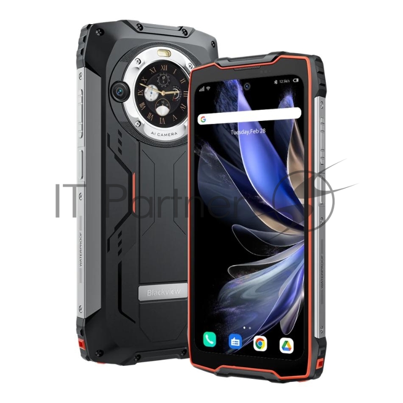 Смартфон BlackView BV9300Pro MT6789V/CD(G99) 8С RAM8Gb ROM256Gb 6,7 IPS 1080x2388 2G 3G 4G Android 13 64Mpix 32Mpix NFC GPS 802.11 a/b/g/n/ac GSM NFC TouchSc TF card 1Tb 15080mAh 33W Fast Charge черный с оранжевой рамкой