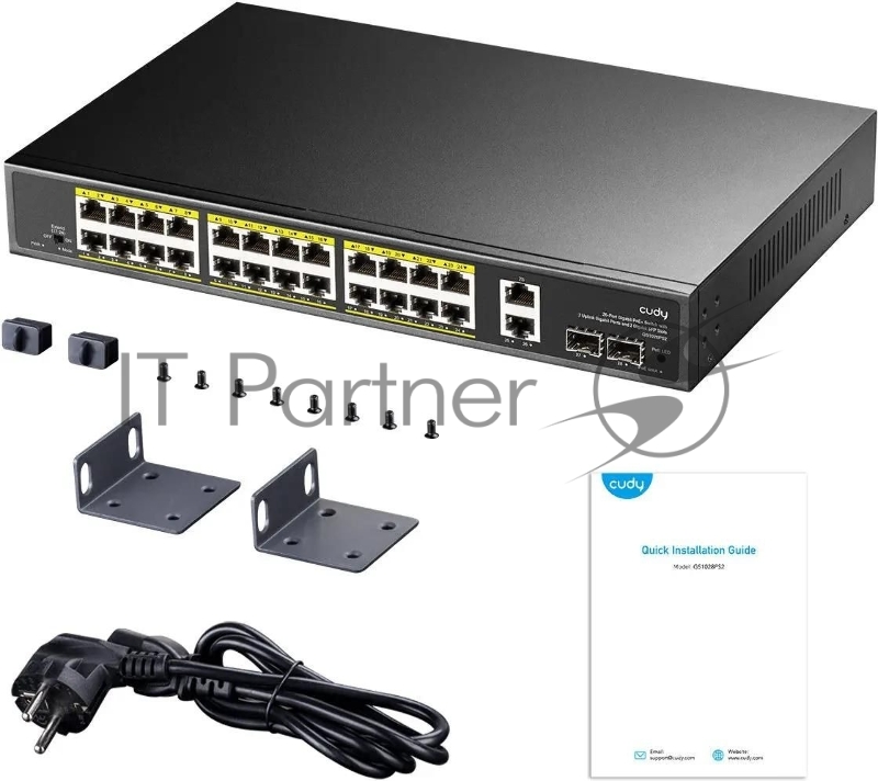 Коммутатор Cudy GS1026PS2, (L2) 26x1Гбит/с 2xКомбо(1000BASE-T/SFP), 2SFP, 24PoE, 300W, неуправляемый