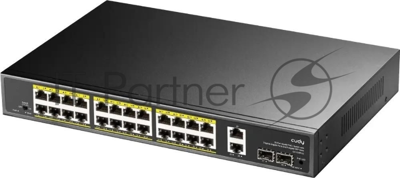 Коммутатор Cudy GS1026PS2, (L2) 26x1Гбит/с 2xКомбо(1000BASE-T/SFP), 2SFP, 24PoE, 300W, неуправляемый