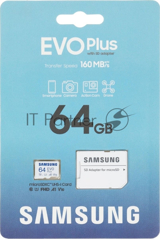 Флеш карта microSD 64GB SAMSUNG EVO PLUS microSDXC Class 10, UHS-I, (SD адаптер) 130MB/s