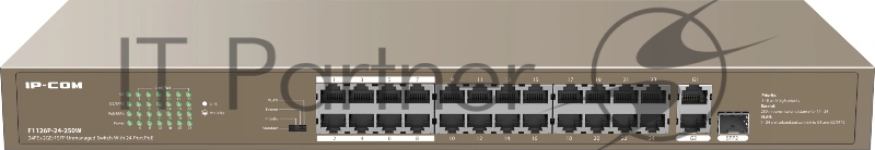 Коммутатор IP-COM F1126P-24-250W PoE неуправляемый 26-Ports 10/100 Mbps Base-TX + 1-Port 1000 Base-X SFP / 24-Ports PoE (PoE бюджет 230W)