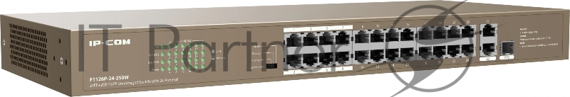 Коммутатор IP-COM F1126P-24-250W PoE неуправляемый 26-Ports 10/100 Mbps Base-TX + 1-Port 1000 Base-X SFP / 24-Ports PoE (PoE бюджет 230W)