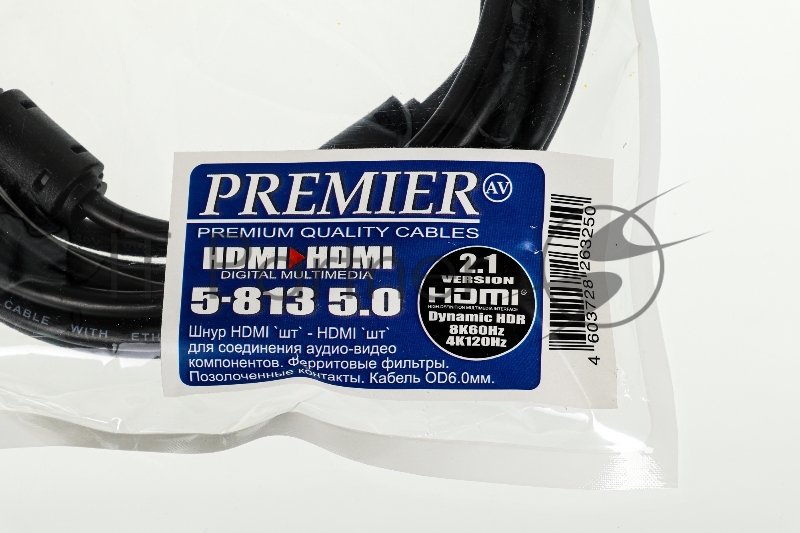 Кабель соединительный аудио-видео Premier 5-813 HDMI (m)/HDMI (m) 5м. феррит.кольца Позолоченные контакты черный