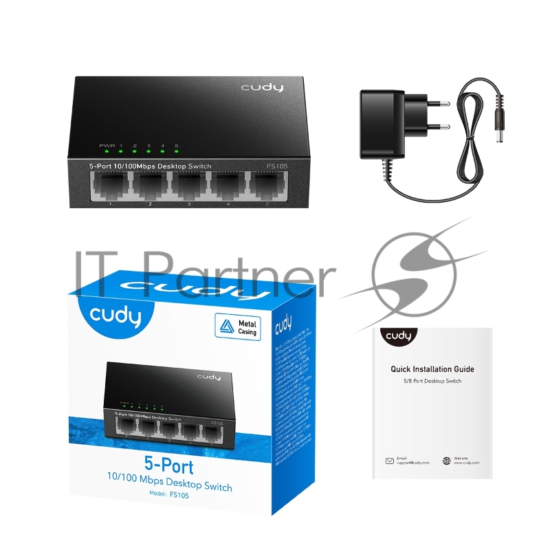 Коммутатор CUDY FS105 5-Port 10/100 Mbps Desktop Switch, 5 10/100M RJ45 Ports, Loop Detection, Metal Case, Power Saving, Plug & Play