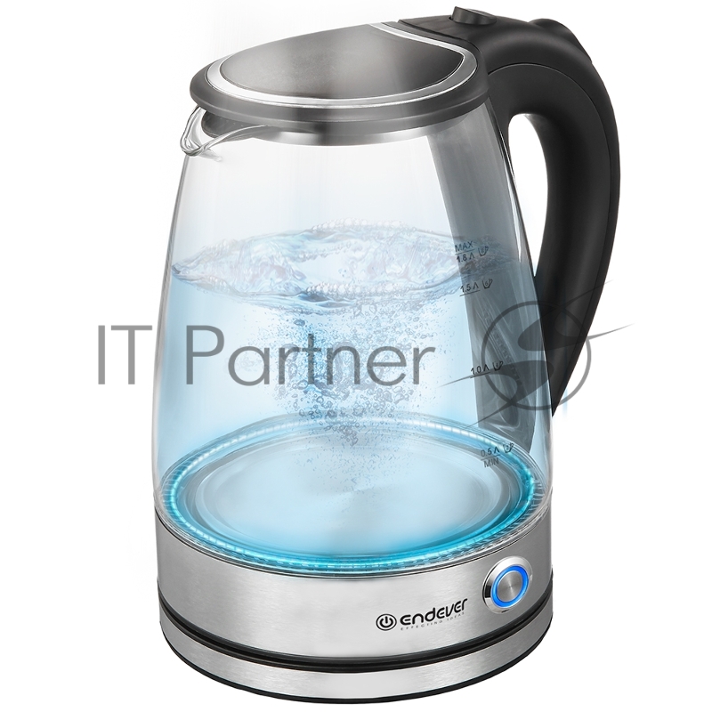 Чайник электрический Endever Skyline KR-345G, стальной/черный, мощность 2200 Вт, емкость 1,8 л, сталь/стекло, скрытый нагр.элем , 12 шт/уп.
